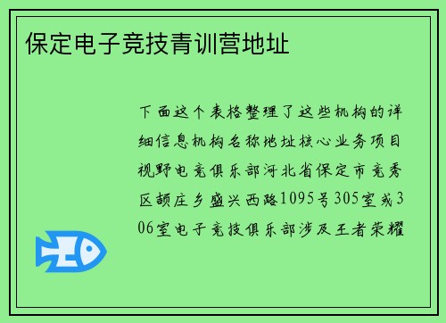 保定电子竞技青训营地址